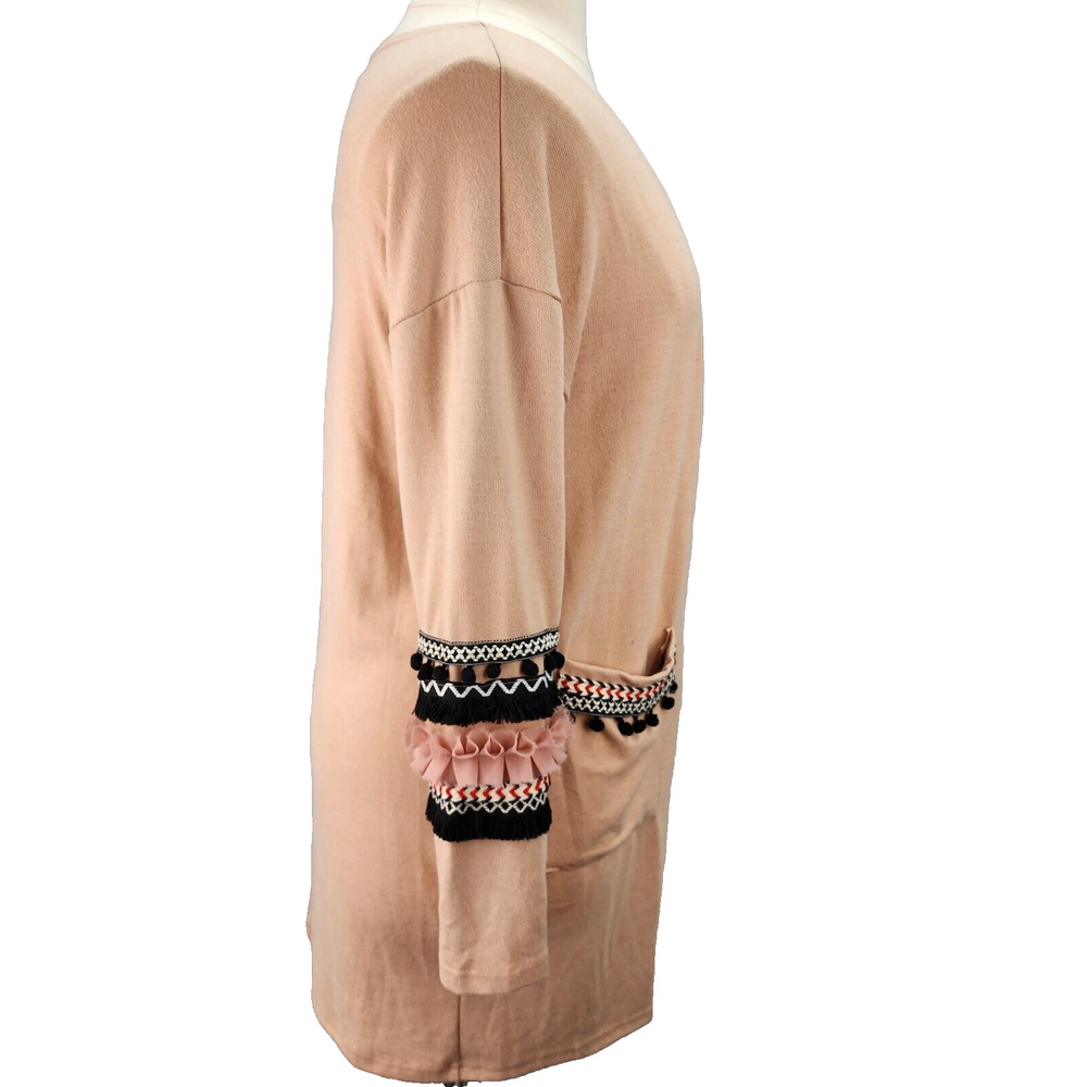 Hipster Row Women’s MEDIUM Pink Boho Duster Cardigan Sweater Open Front Long - Picture 5 of 15